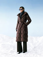 Quilted Hooded Goose Down Wrap Overcoat GOELIA