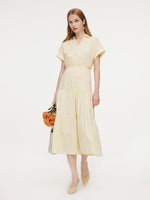 100% Cotton V-Neck Back Tie Women Maxi Shirt Dress GOELIA