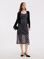 Plaid Adjustable Straps Slip Midi Dress And Cardigan Two-Piece Set GOELIA