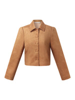 Faux Suede Women Single Breasted Crop Jacket GOELIA