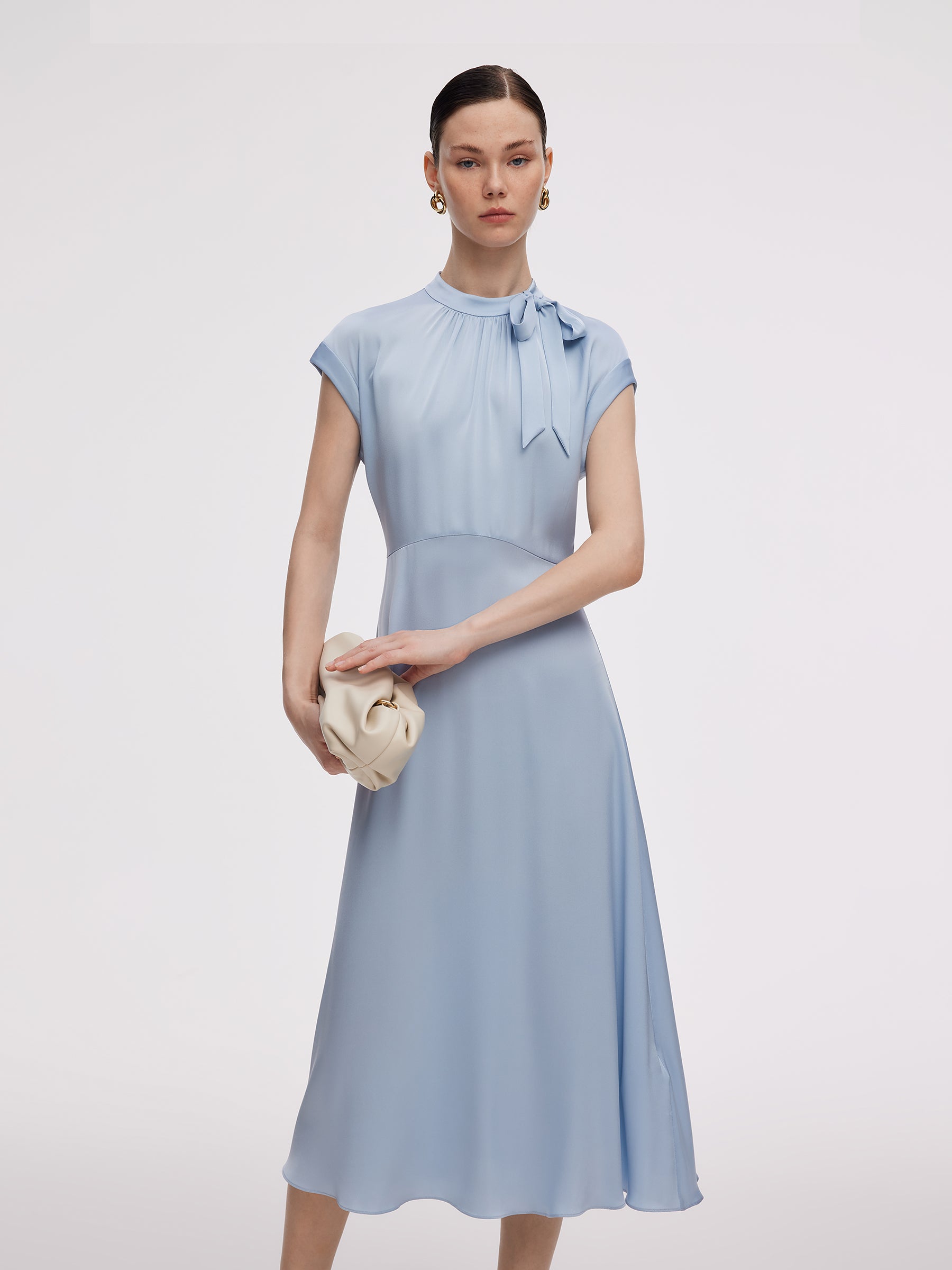 22MM Mulberry Silk Women Midi Dress With Two Silk Scarves GOELIA