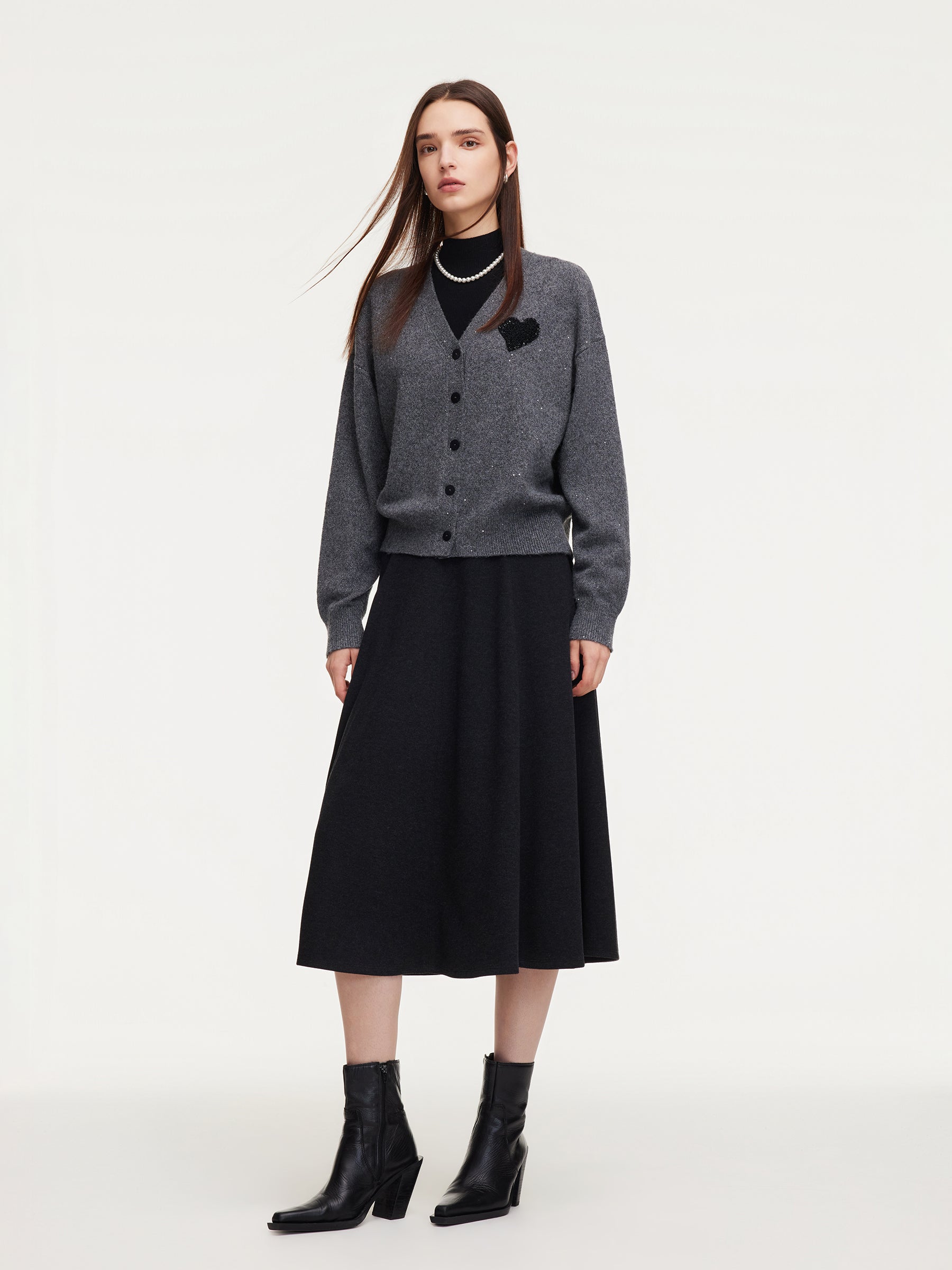 Sequined Heart V-Neck Women Cardigan GOELIA