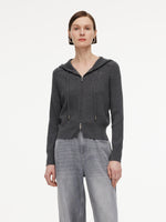 Wool Blend Heart Embroidered Women Hooded Cardigan GOELIA