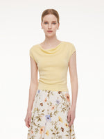 Tencel Mulberry Silk Cowl Neck Women Cap Sleeve Knit Top GOELIA
