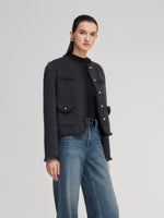 100% Wool Frayed Edge Women Jacket GOELIA