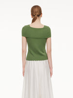 Lyocell Blend Off Shoulder Women Knit Top With Detachable Magnetic Flower GOELIA