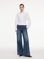 Cotton Blend Gather-Waisted Women Shirt With Silk Scarf GOELIA