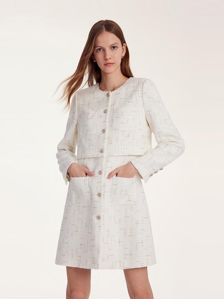 Double-Layer Tweed Single-Breasted Dress With Pockets GOELIA
