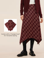 Plaid Asymmetrical Hem Women Skirt With Triangle Scarf GOELIA