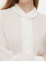 Acetate Blend Pleated Ruffle Collar Women Shirt GOELIA