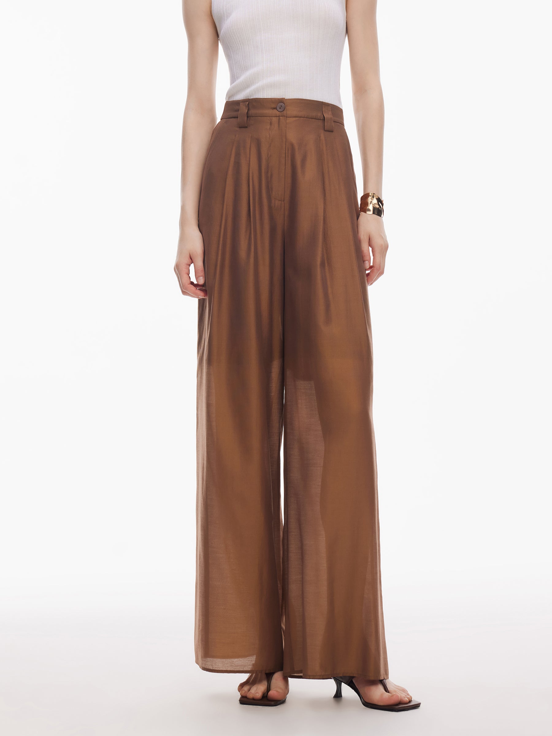 Modal Acetate Blend Women Loose Straight Leg Pants GOELIA