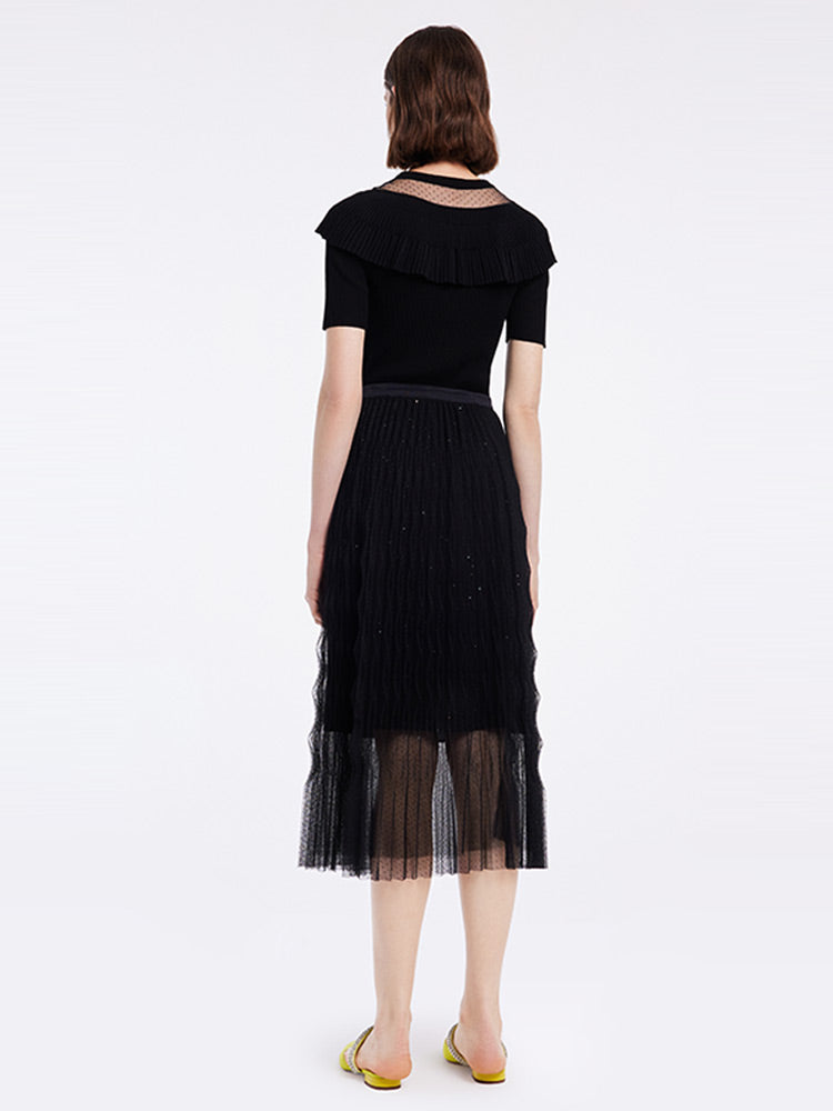Woolen Knitted Set Top And Tulle Skirt GOELIA