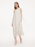 Ruffle Neckline Women Halter Maxi Dress With Floral Ribbon GOELIA