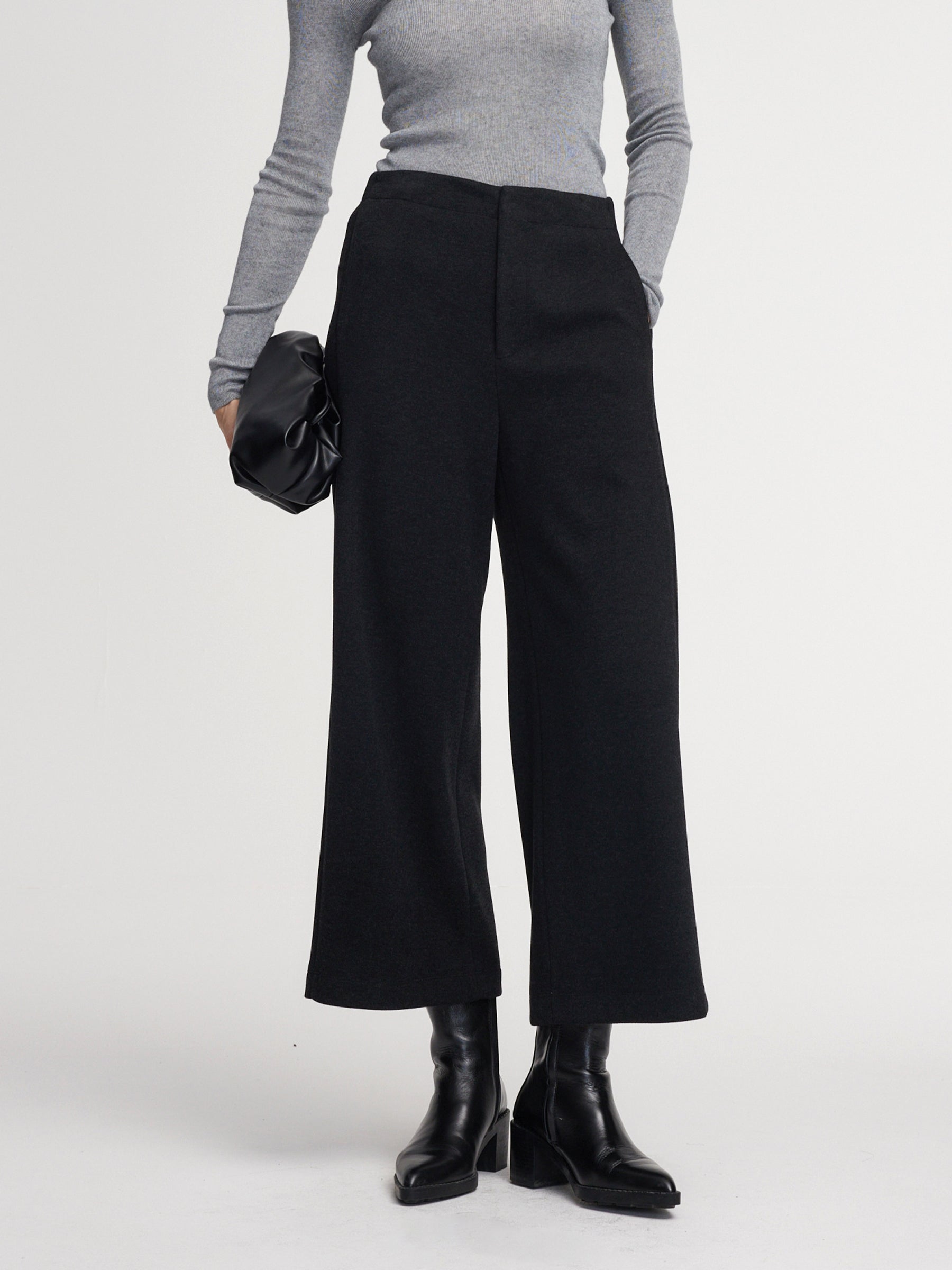 [Preview] Stretch Adjustable Waist Straight Leg Women Knit Cropped Pants GOELIA