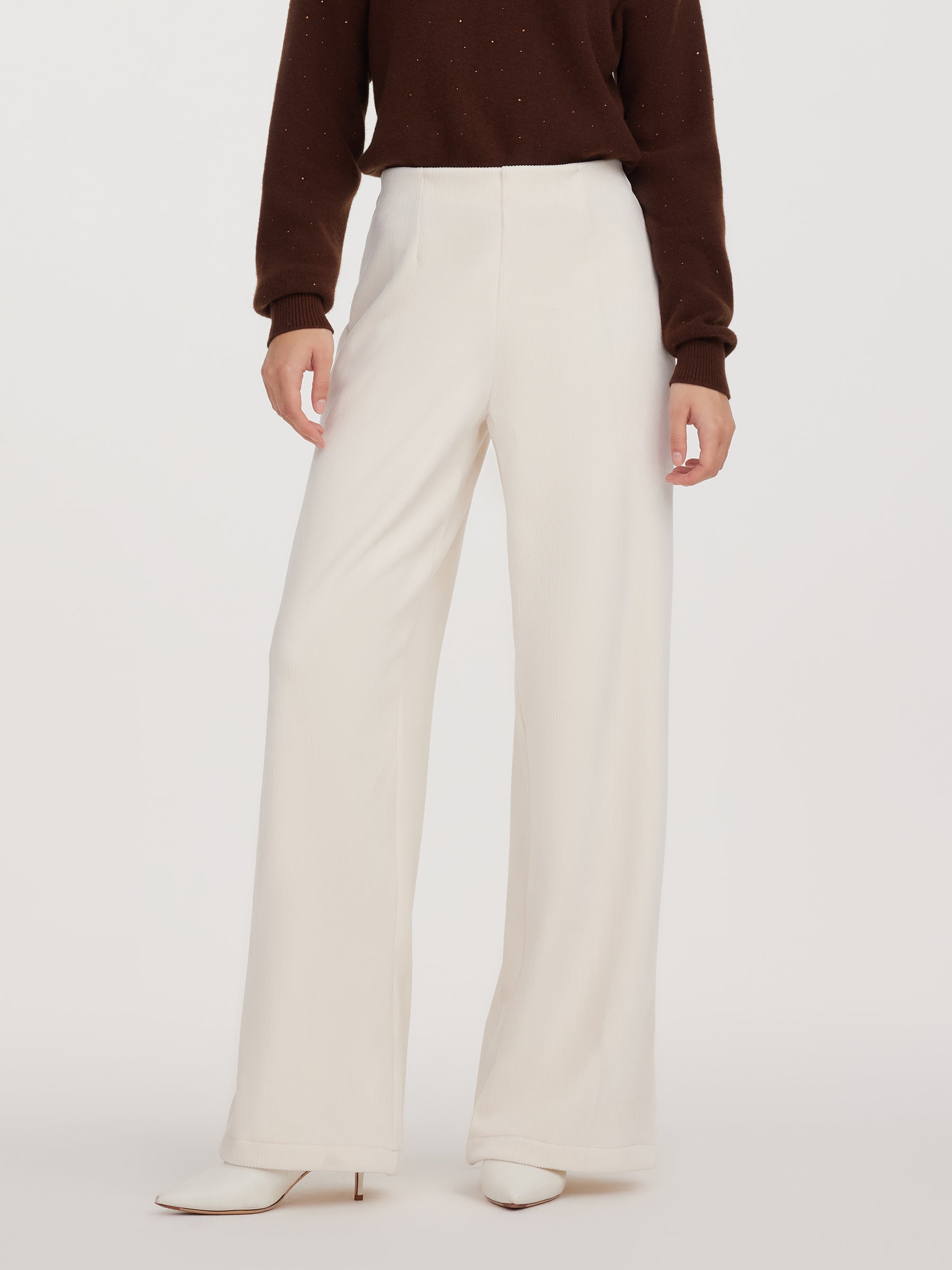 Velvet Ribbed Loose Straight Leg Women Knit Pants GOELIA