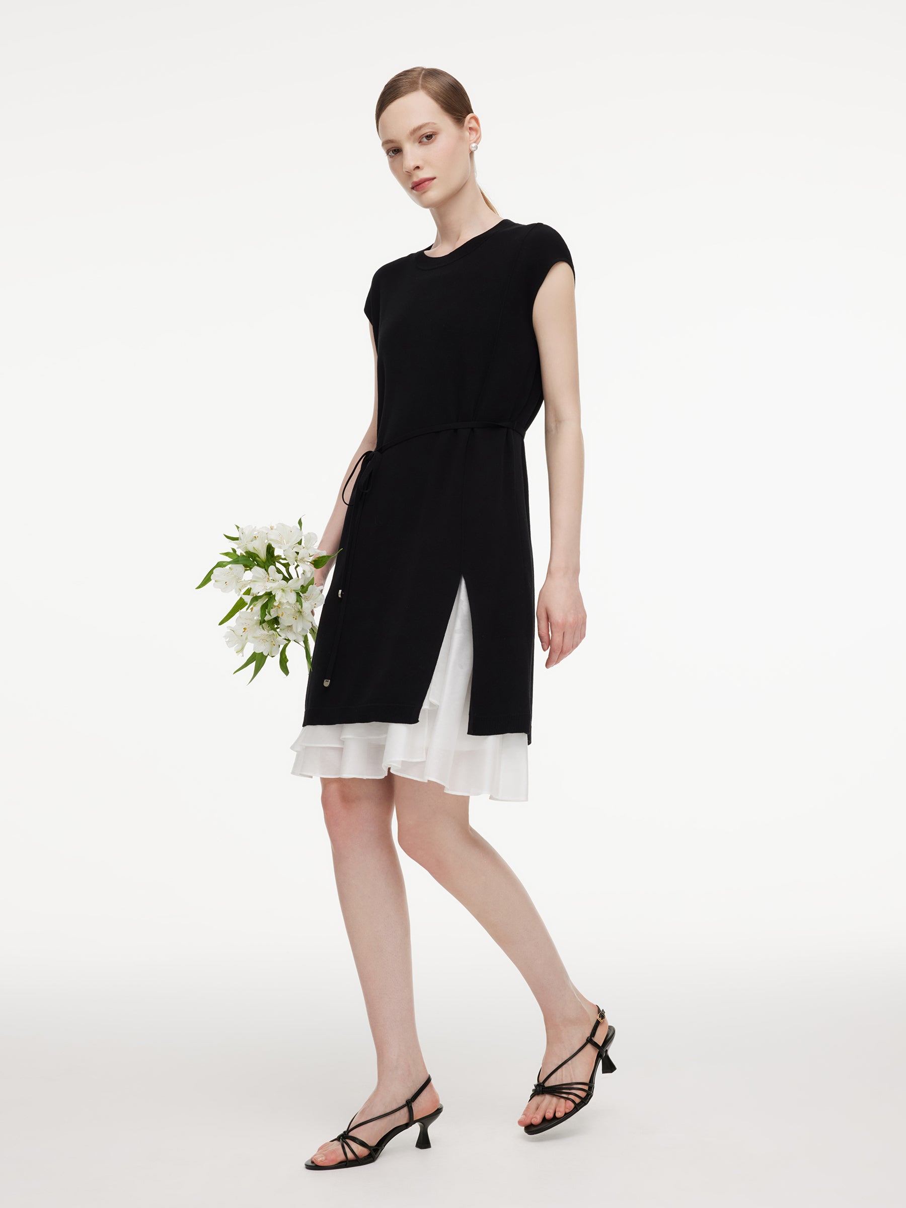 Tencel Blend Knit Two-Piece Dress Set With Slip Inner & Belt GOELIA
