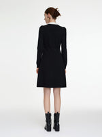 Pre-Order Tencel Wool Blend Color Block Collar Women Knit Mini Dress GOELIA