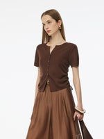 Acetate Tencel Blend Side Drawstring Women Knit Top GOELIA