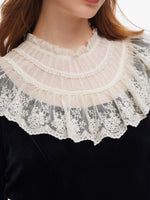 Velvet Sheer Lace Collar Women Midi Dress With Beret GOELIA
