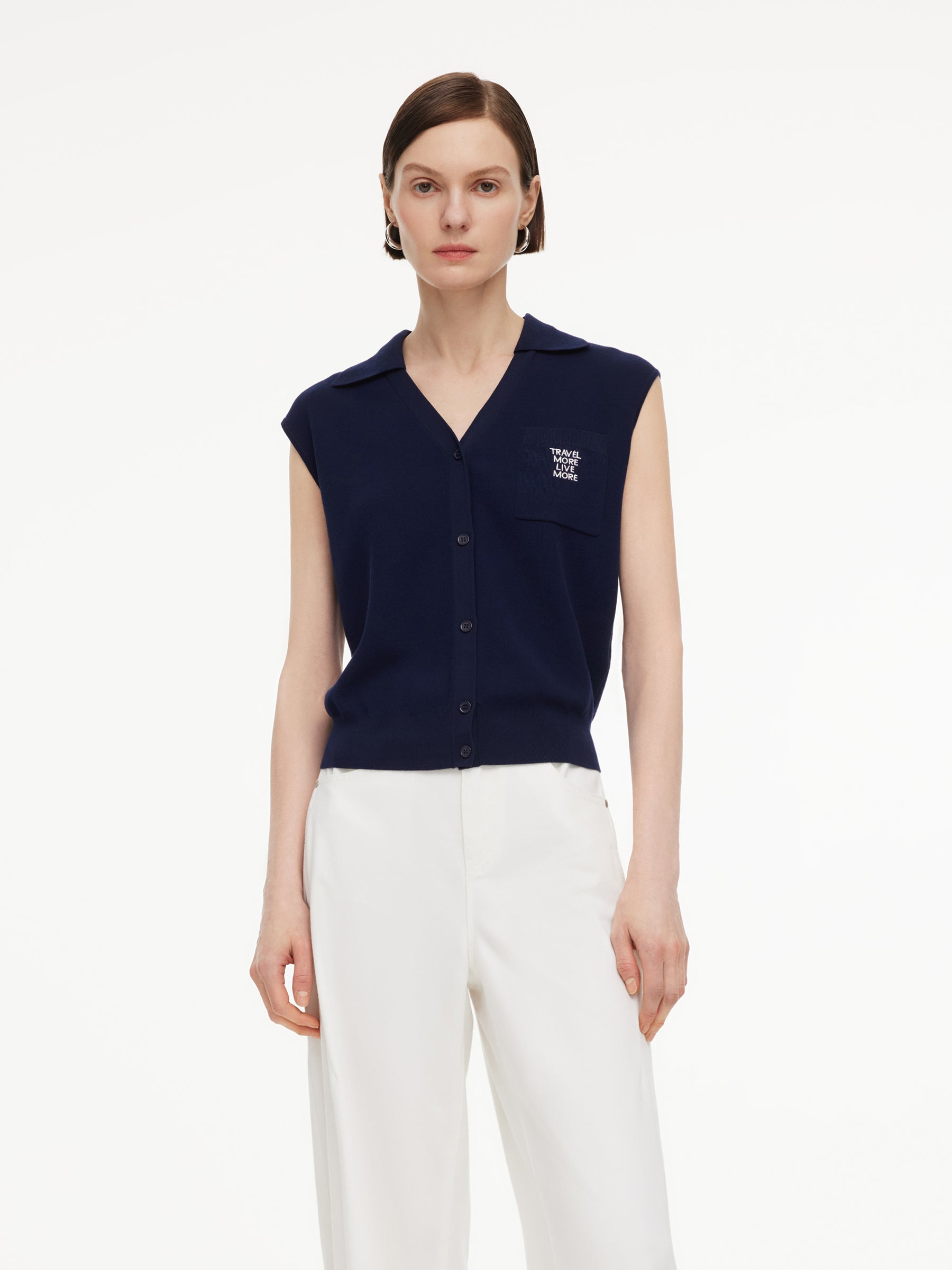 Lyocell Blend V-Neck Women Knit Vest GOELIA