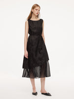 19MM Gambiered Canton Gauze Kapok Jacquard Women Sleeveless Maxi Dress GOELIA
