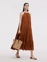 Tencel Acetate Blend Women Halter Maxi Dress GOELIA