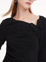 Asymmetric Bow Ruched Knit Top And Skirt Two-Piece Set GOELIA