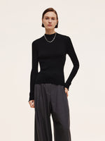 100% Machine Washable Wool Mock Neck Women Knit Top GOELIA