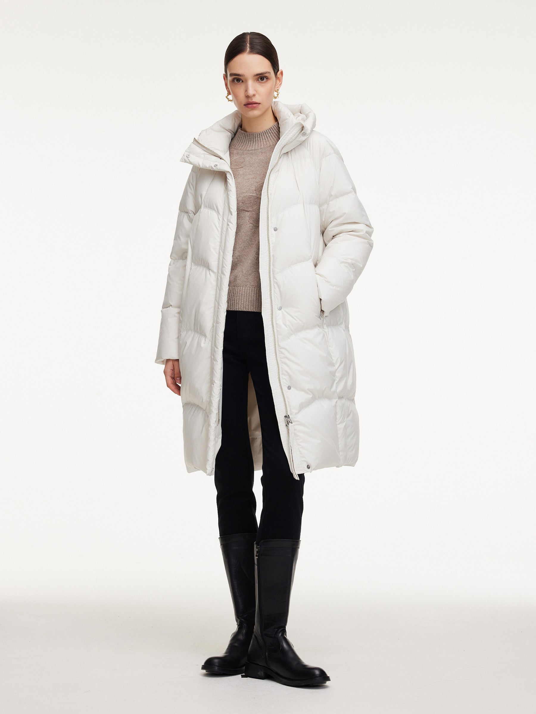 [Preview] Hooded Zip-Up Long Goose Down Coat GOELIA