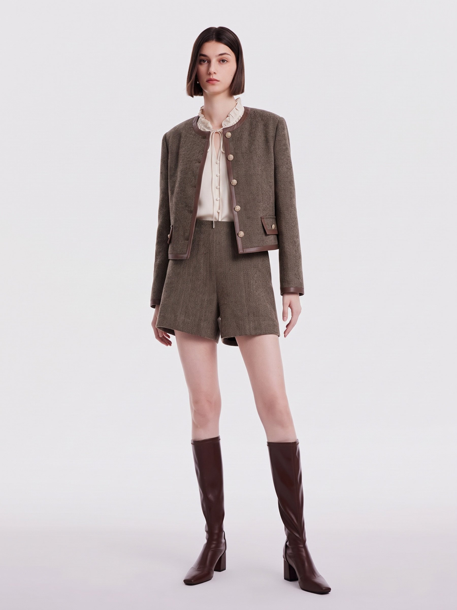 100% Washable Wool Leather-Trimmed Women Jacket GOELIA