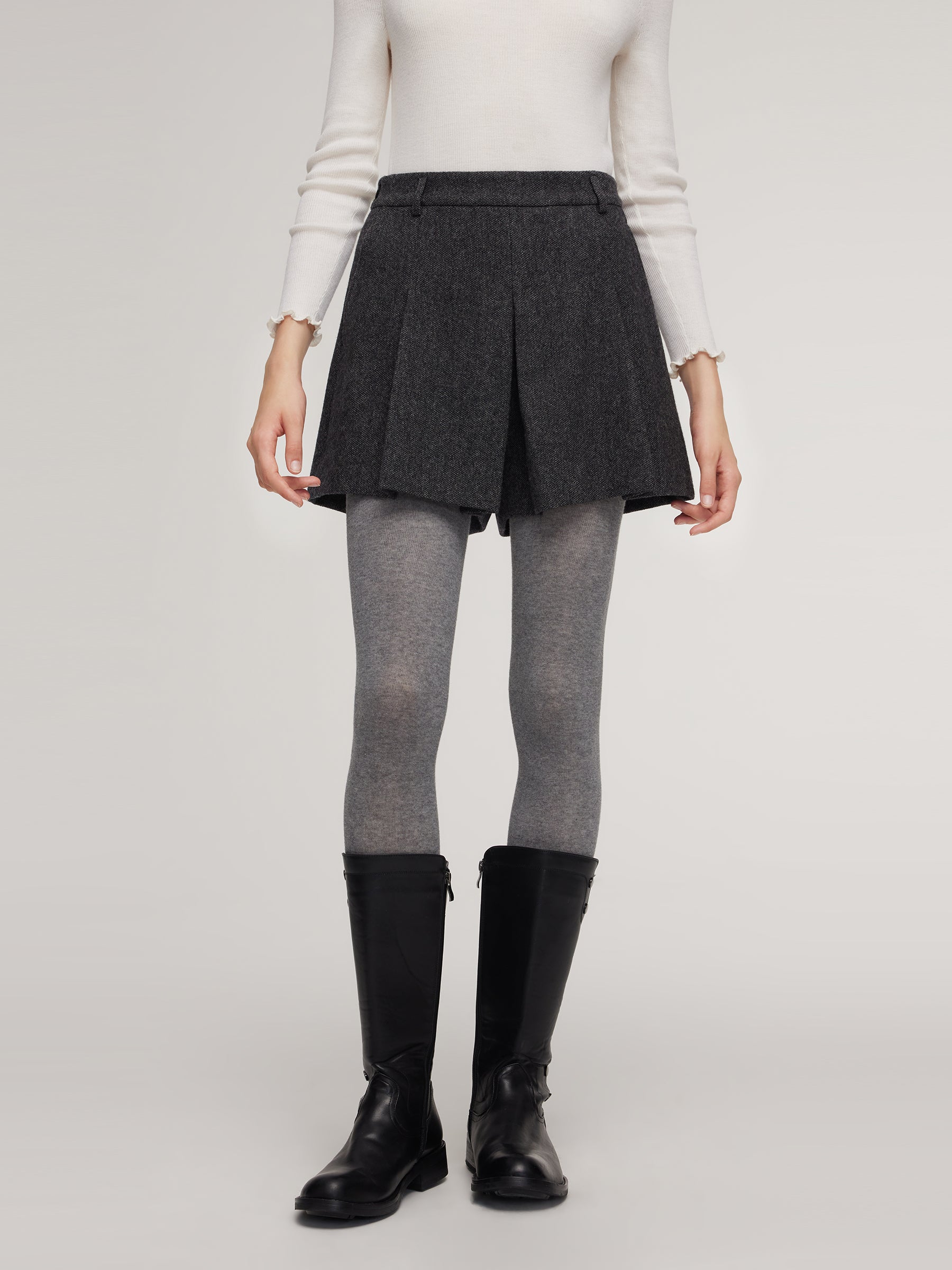 100% Washable Wool A-Line Women Culotte Skirt GOELIA