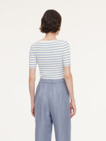 Lyocell Blend Stripe Square Neck Women Knit Top GOELIA