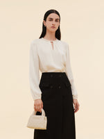 22MM Mulberry Silk Women Round Neck Blouse GOELIA