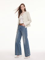 Wool Blend Tweed Fringe Hem Women Jacket GOELIA