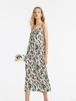 Camellia Printed Spaghetti Strap Dress And Knitted Cardigan Two-Piece Set GOELIA