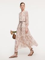 10MM Mulberry Silk Paisley Print Women Maxi Dress With Two Self-Tie Belts GOELIA