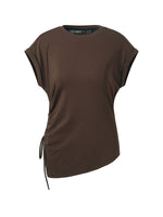 Stretch Asymmetric Hem Women Drawstring Cap Sleeve Knit Top GOELIA