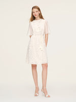 Lace Ruffle Sleeve A-Line Women Mini Dress With Tie-String Belt And Scrunchie GOELIA