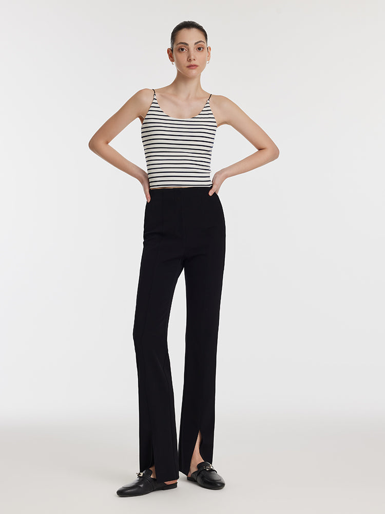 Acetate Stretchy Slit Micro-Flared Women Pants GOELIA