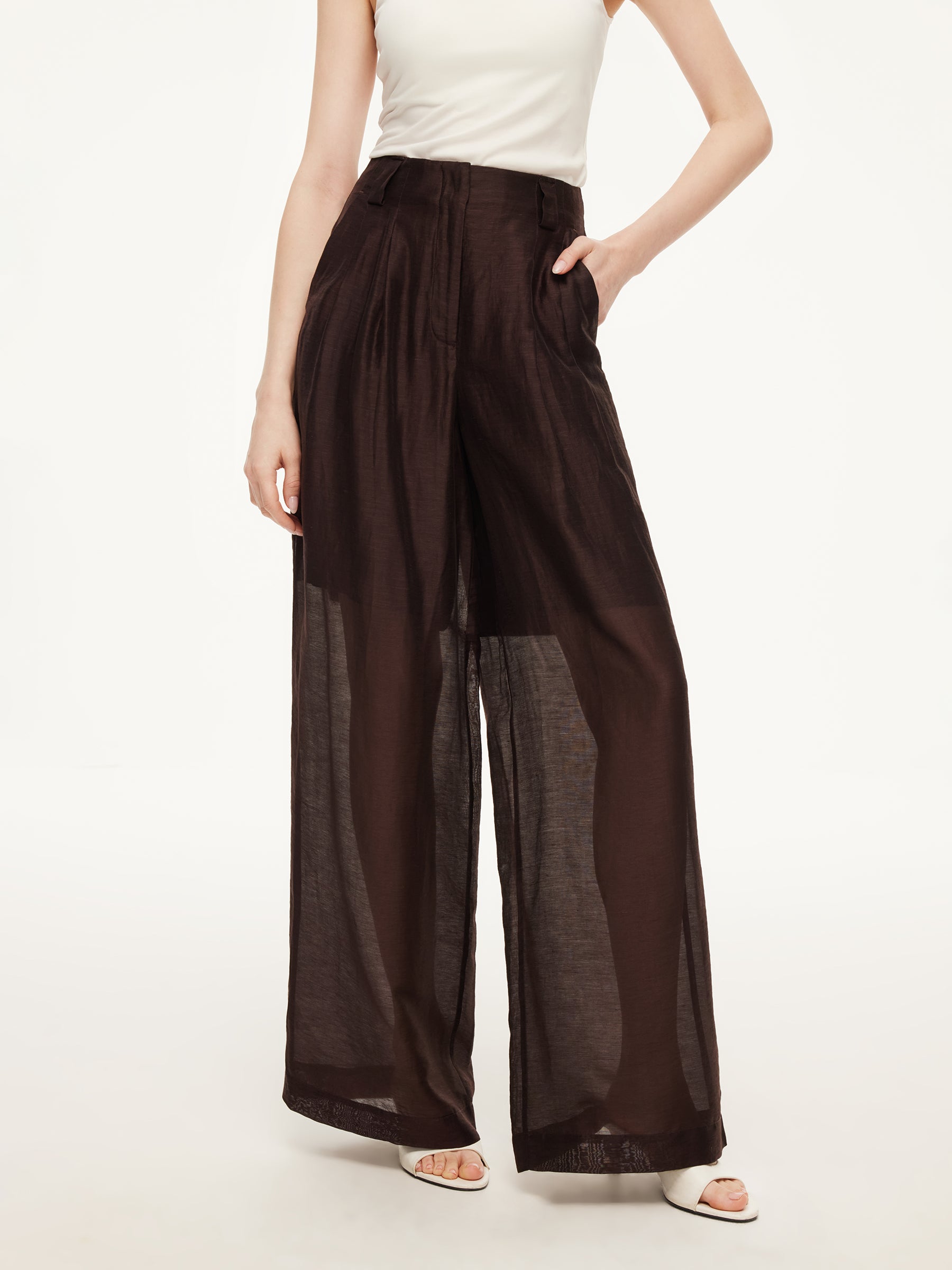 Tencel Linen Blend Women Straight Leg Pants GOELIA