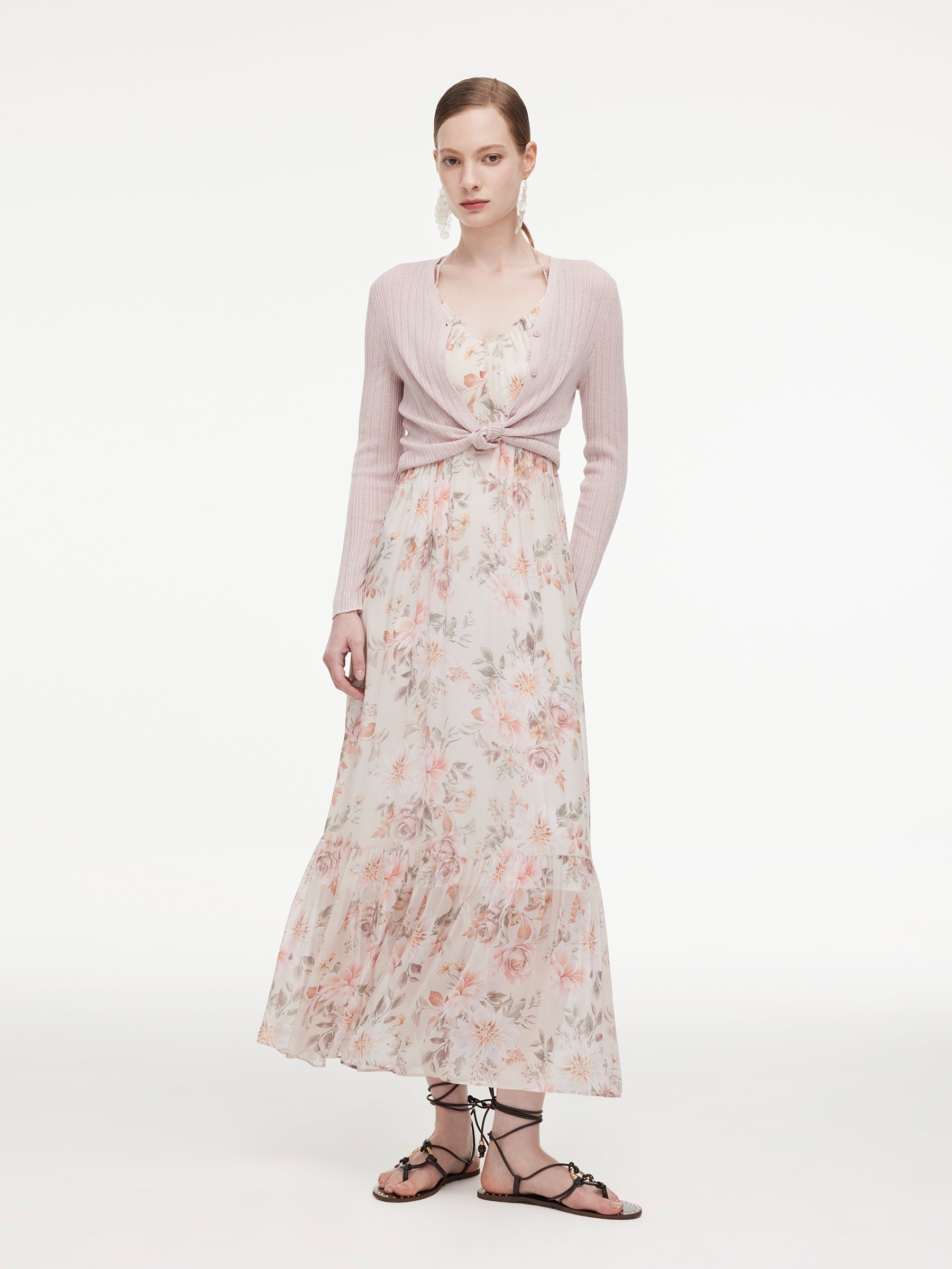 10MM Mulberry Silk Floral Print Women Strap Maxi Dress GOELIA
