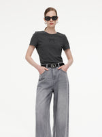 [Preview] Bowknot Print Gathered Waist Women T-Shirt GOELIA
