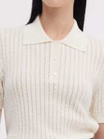 Tencel Blend Openwork Women Knit Polo Top GOELIA