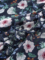10MM Mulberry Silk Floral Print Women Ruffle V-Neck Blouse GOELIA