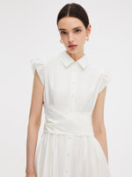 Tencel Blend Ruffle Cap Sleeve Women Maxi Dress GOELIA