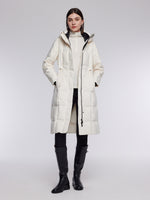 [Preview] Drawstring Waist Hooded Goose Down Overcoat GOELIA
