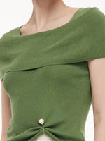 Lyocell Blend Off Shoulder Women Knit Top With Detachable Magnetic Flower GOELIA