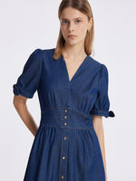 Gathered Waist Denim Women Midi Dress GOELIA