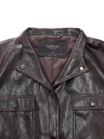 PU Leather Stand Collar Wind-Proof Women Belted Jacket GOELIA