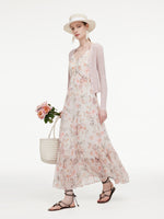 10MM Mulberry Silk Floral Print Women Strap Maxi Dress GOELIA